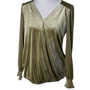 Velvet Wonderfly Olive‎ Green Sz L Long Sleeve Wrap Style Milkmaid Whimsigoth
